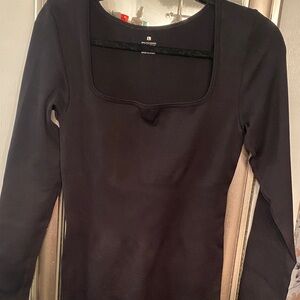 Long Sleeve Square Neck Black Women's Jumpsuit